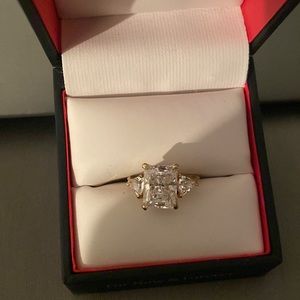 3 Stone Ring Large Emerald Cut Center Trillion Sides